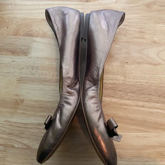 J Crew Metallic Leather Ballet Flats with Bow Accent - Picture 7 of 16